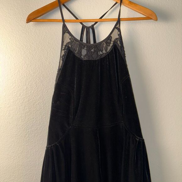 Free People Nightshade Dress M Black Velvet Lace Strappy Fit & Flare Whimsigoth - Picture 4 of 16